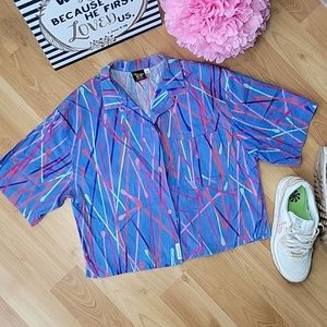 Vintage Breezin' Sportswear Geo Print Button Down Crop Top